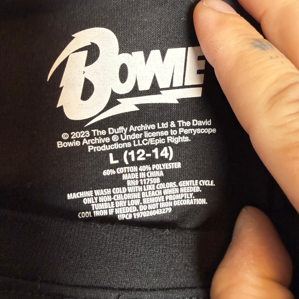 David Bowie Graphic T-Shirt L Black Lightning Bolt Leopard Print Rock - Picture 3 of 4